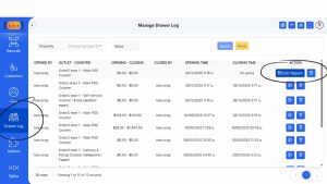 Restaurant POS system - basic mode screen shot demo - Drawer log