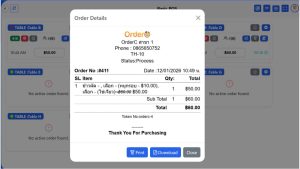 Restaurant POS system - basic mode screen shot demo - Order Detail